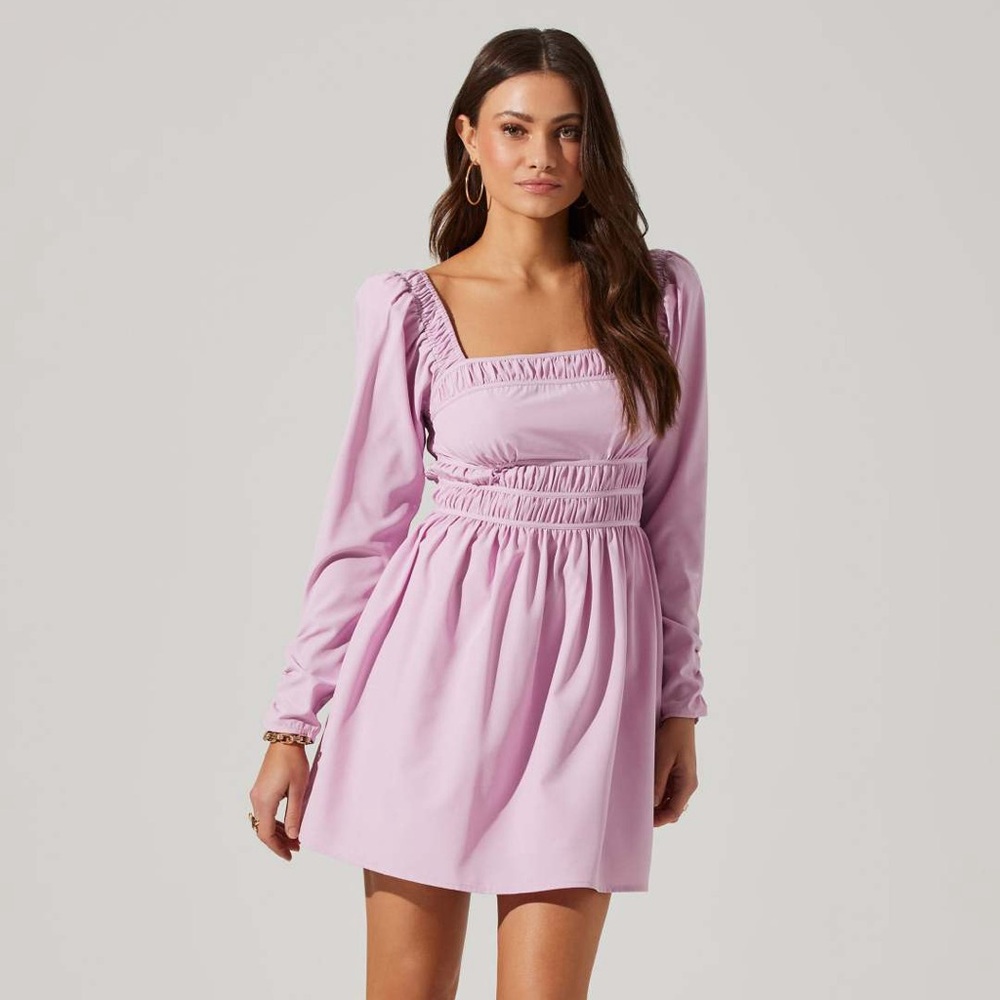 ASTR The Label Lilac Lavender Cinched Waist Long Sleeve Mini Dress Size XS
